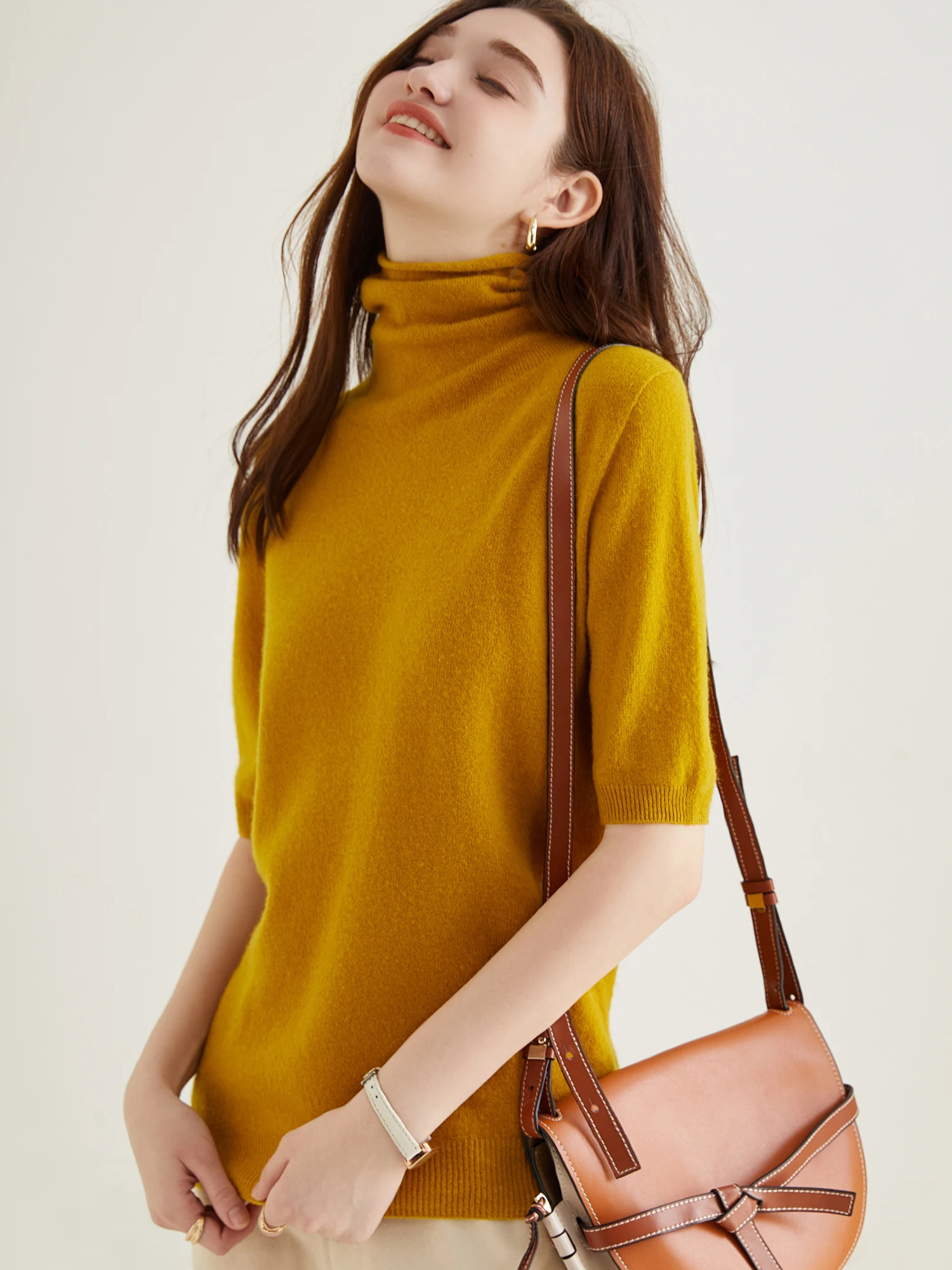 Women's Knit Tops Short Sleeve Fashion Women Sweaters New 100% Merino Wool Knitwears Vintage Sweater Turtleneck Pullover Clothes
