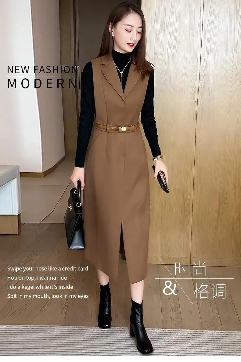Mid Length Fashionable Suit Dress for Women's 2024 Spring and Autumn New Sweater Vest Dress Temperament Two-piece Set