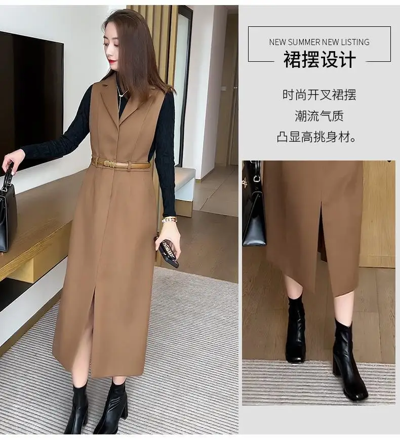 Mid Length Fashionable Suit Dress for Women's 2024 Spring and Autumn New Sweater Vest Dress Temperament Two-piece Set