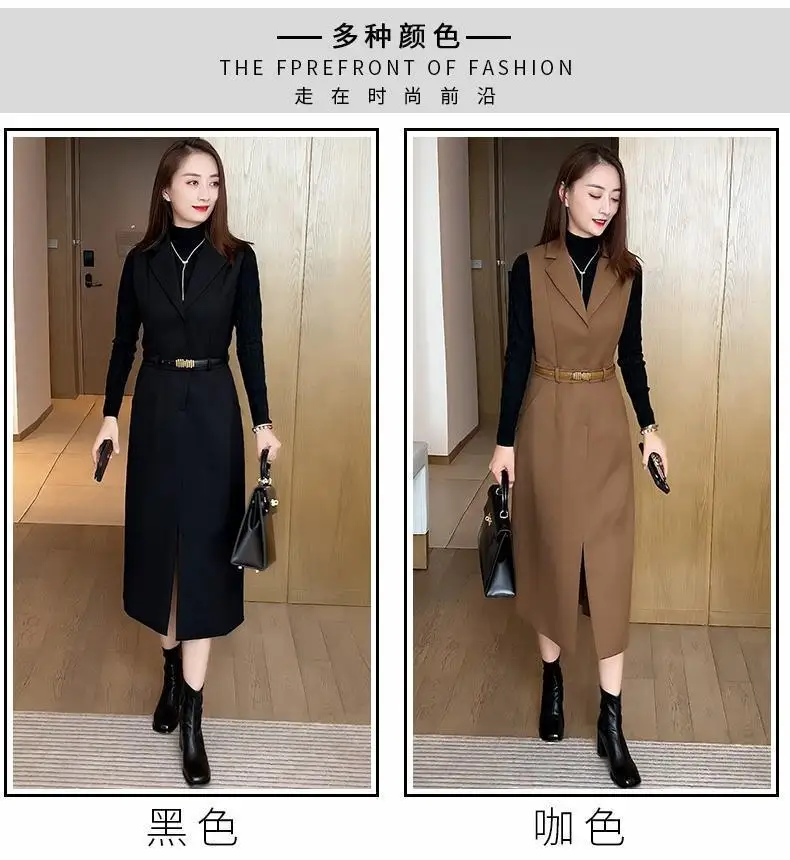 Mid Length Fashionable Suit Dress for Women's 2024 Spring and Autumn New Sweater Vest Dress Temperament Two-piece Set