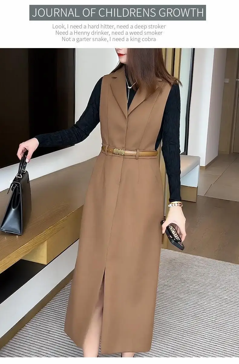 Mid Length Fashionable Suit Dress for Women's 2024 Spring and Autumn New Sweater Vest Dress Temperament Two-piece Set