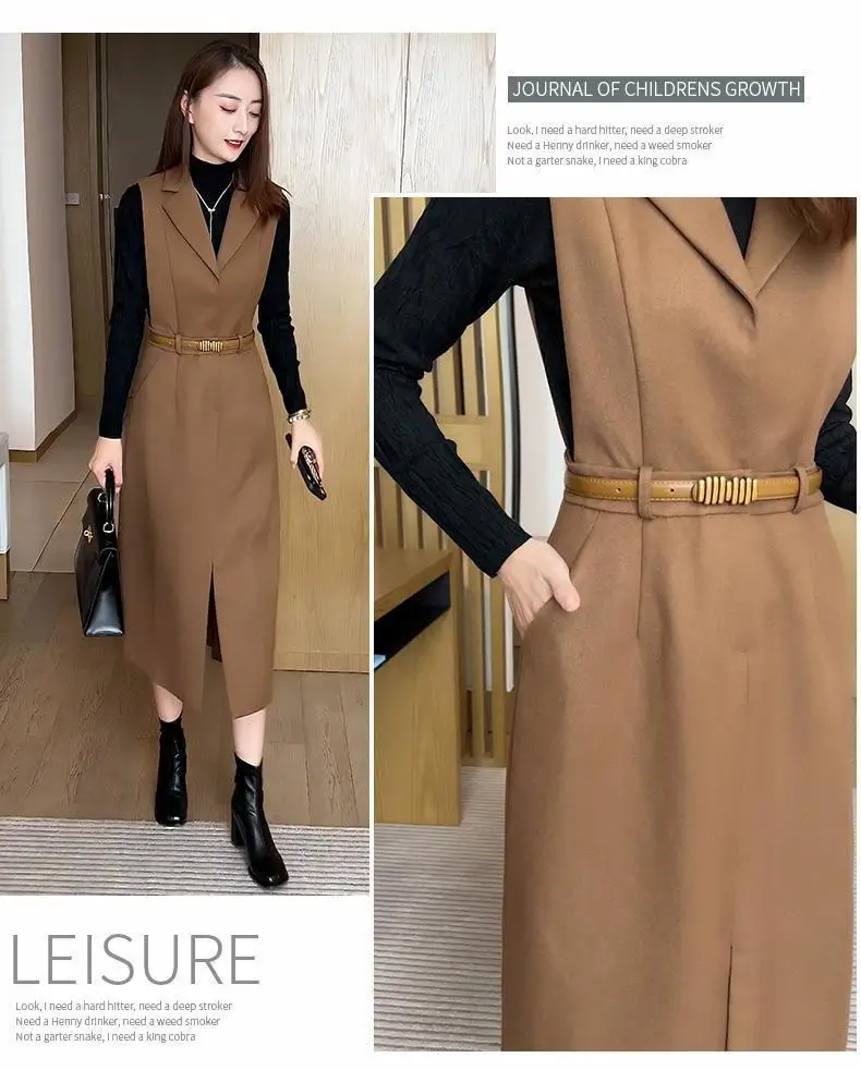 Mid Length Fashionable Suit Dress for Women's 2024 Spring and Autumn New Sweater Vest Dress Temperament Two-piece Set