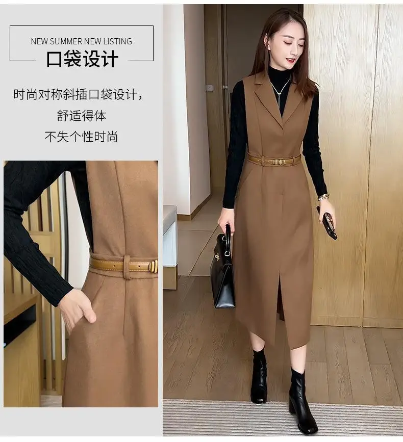 Mid Length Fashionable Suit Dress for Women's 2024 Spring and Autumn New Sweater Vest Dress Temperament Two-piece Set