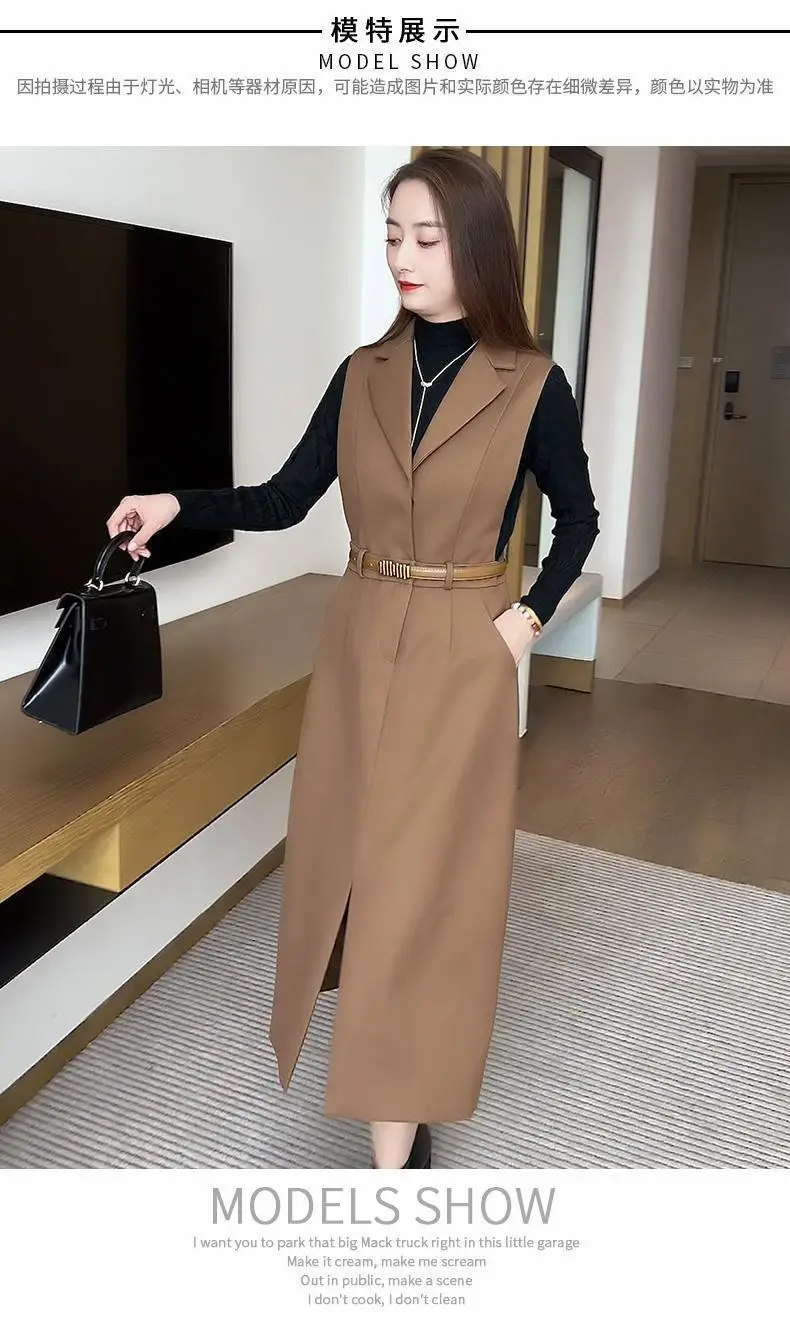 Mid Length Fashionable Suit Dress for Women's 2024 Spring and Autumn New Sweater Vest Dress Temperament Two-piece Set