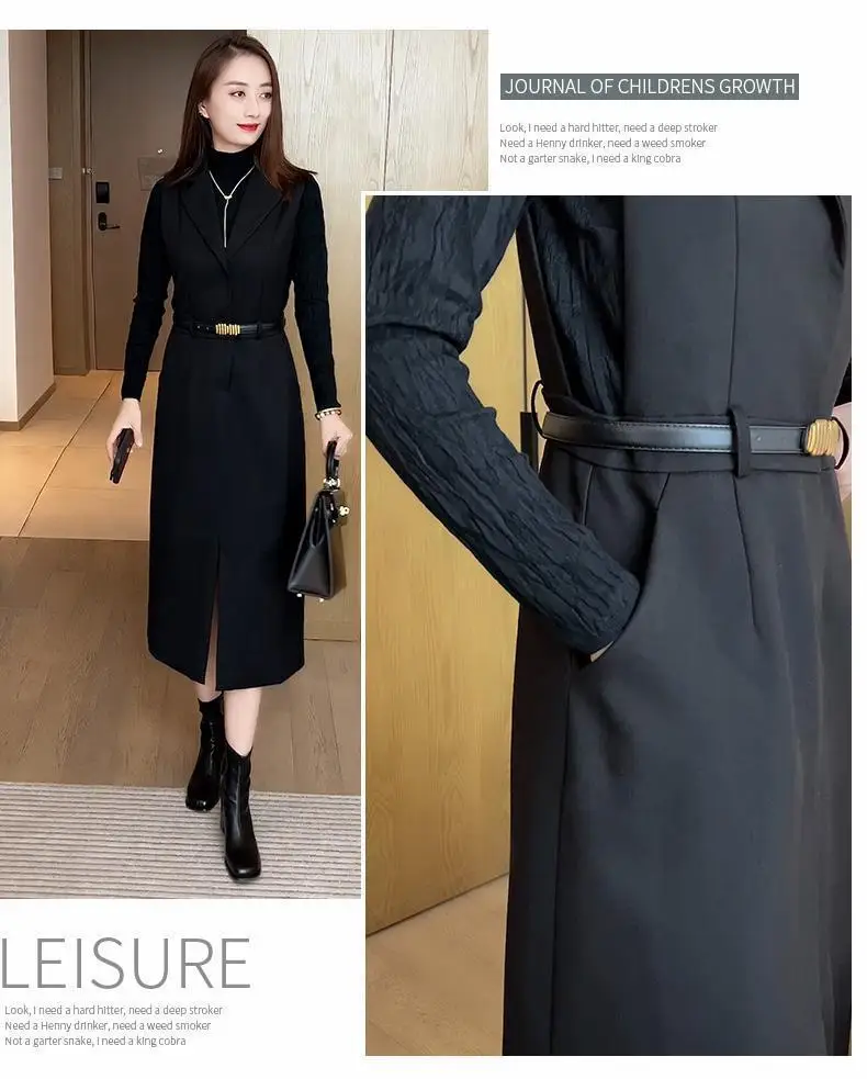 Mid Length Fashionable Suit Dress for Women's 2024 Spring and Autumn New Sweater Vest Dress Temperament Two-piece Set