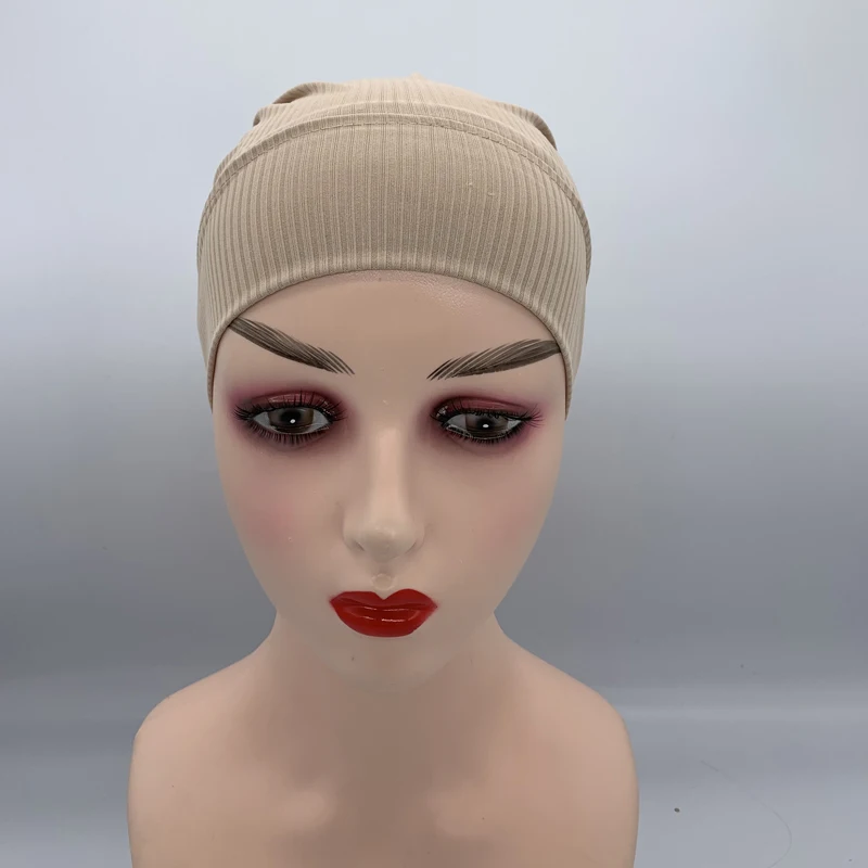 Textured Ribbled Under Scarf Muslim Women's Inner Hijab Cap Elastic Underscarf Bonnet Ladies Head Wraps Soild Color Turban Hat