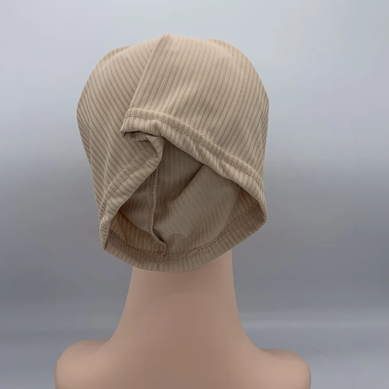 Textured Ribbled Under Scarf Muslim Women's Inner Hijab Cap Elastic Underscarf Bonnet Ladies Head Wraps Soild Color Turban Hat