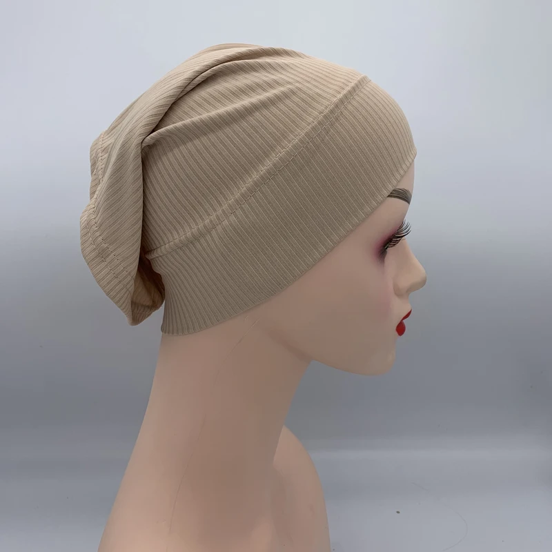 Textured Ribbled Under Scarf Muslim Women's Inner Hijab Cap Elastic Underscarf Bonnet Ladies Head Wraps Soild Color Turban Hat