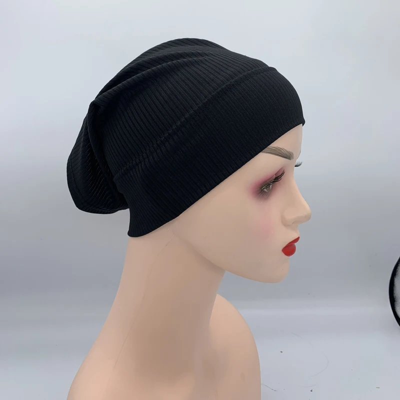 Textured Ribbled Under Scarf Muslim Women's Inner Hijab Cap Elastic Underscarf Bonnet Ladies Head Wraps Soild Color Turban Hat