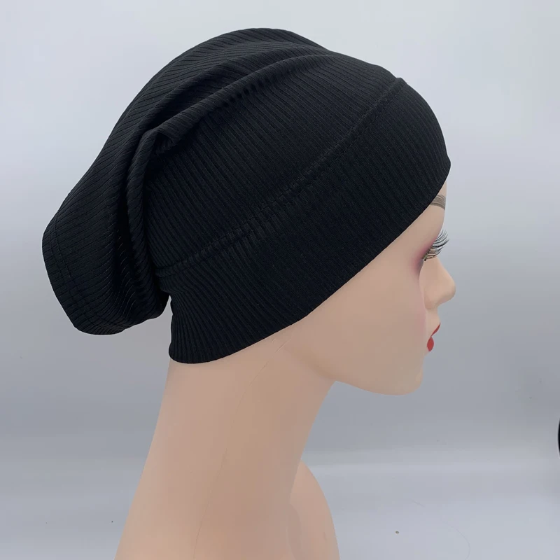 Textured Ribbled Under Scarf Muslim Women's Inner Hijab Cap Elastic Underscarf Bonnet Ladies Head Wraps Soild Color Turban Hat