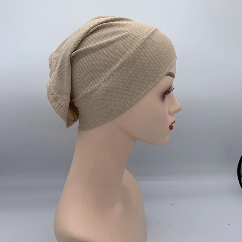 Textured Ribbled Under Scarf Muslim Women's Inner Hijab Cap Elastic Underscarf Bonnet Ladies Head Wraps Soild Color Turban Hat