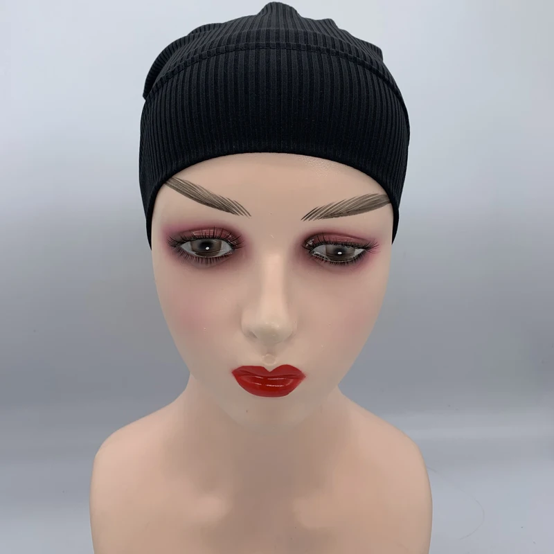 Textured Ribbled Under Scarf Muslim Women's Inner Hijab Cap Elastic Underscarf Bonnet Ladies Head Wraps Soild Color Turban Hat