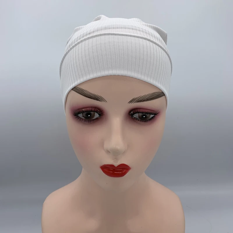 Textured Ribbled Under Scarf Muslim Women's Inner Hijab Cap Elastic Underscarf Bonnet Ladies Head Wraps Soild Color Turban Hat