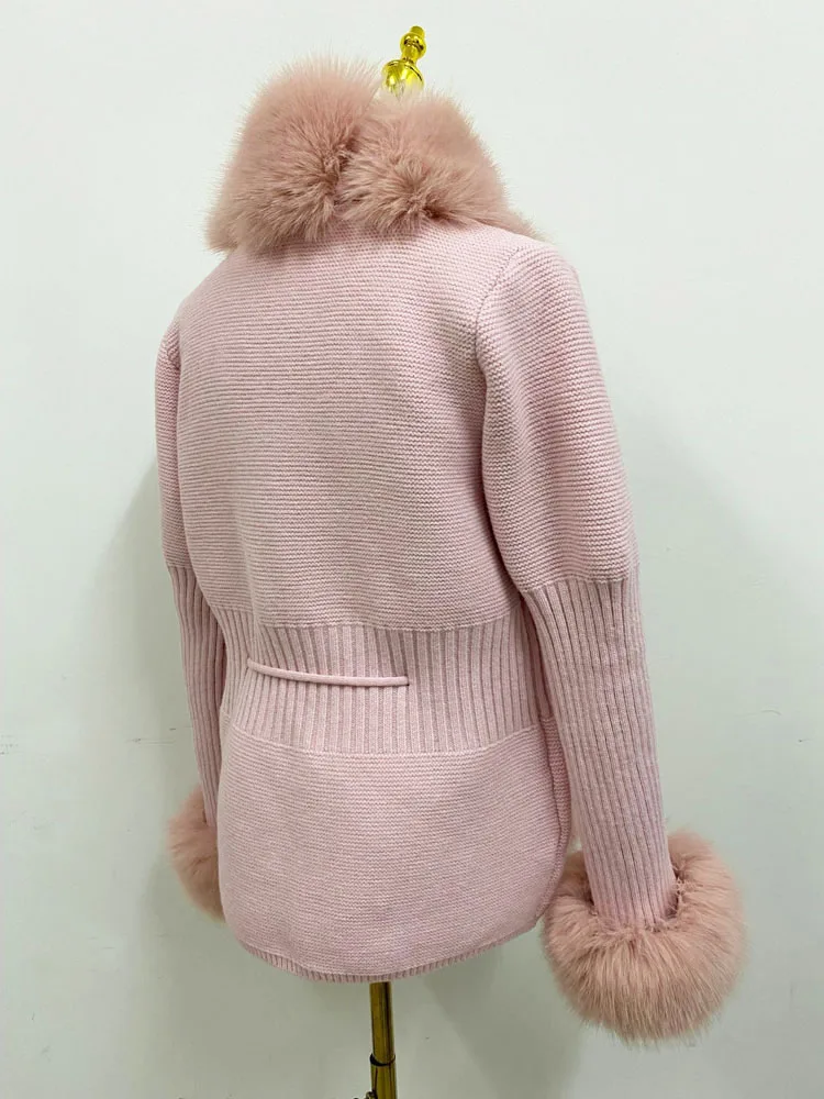ZADORIN Luxury Fur Cardigan Knit Winter Sweater Women Elegant Detachable Fur Belt White Pink Black Womens Cardigan Korea Style
