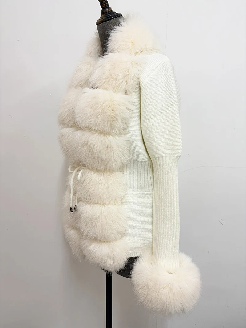 ZADORIN Luxury Fur Cardigan Knit Winter Sweater Women Elegant Detachable Fur Belt White Pink Black Womens Cardigan Korea Style