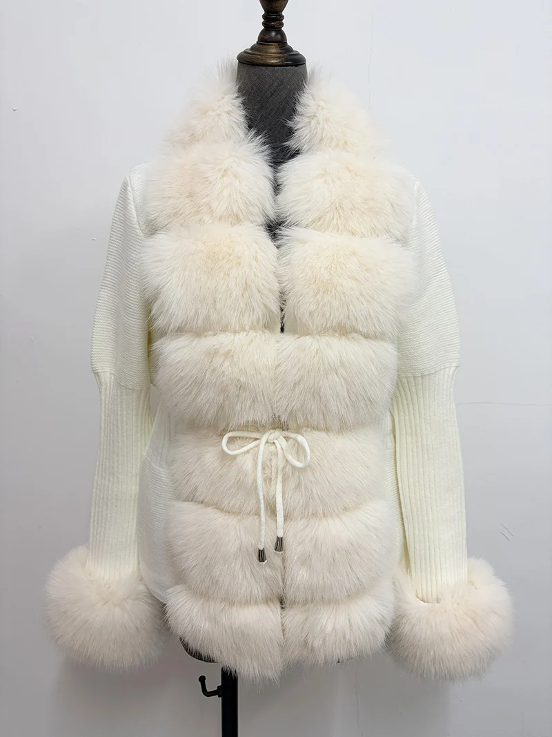 ZADORIN Luxury Fur Cardigan Knit Winter Sweater Women Elegant Detachable Fur Belt White Pink Black Womens Cardigan Korea Style