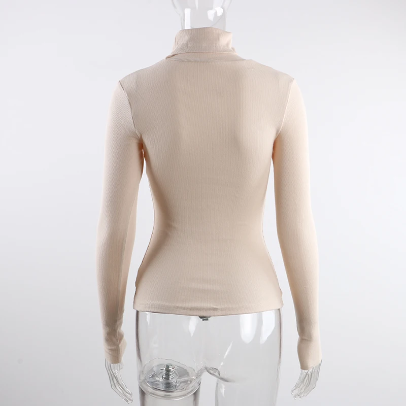 2021 Spring Autumn Sexy Knitted Turtleneck Top Women Hollow Out Casual Long Sleeve T Shirt New Fashion Slim Tops Lady Clothing