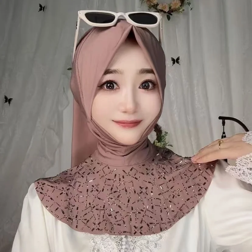 Glittery Diamonds Muslim Lady Cover Fashionable Headwear Hijab