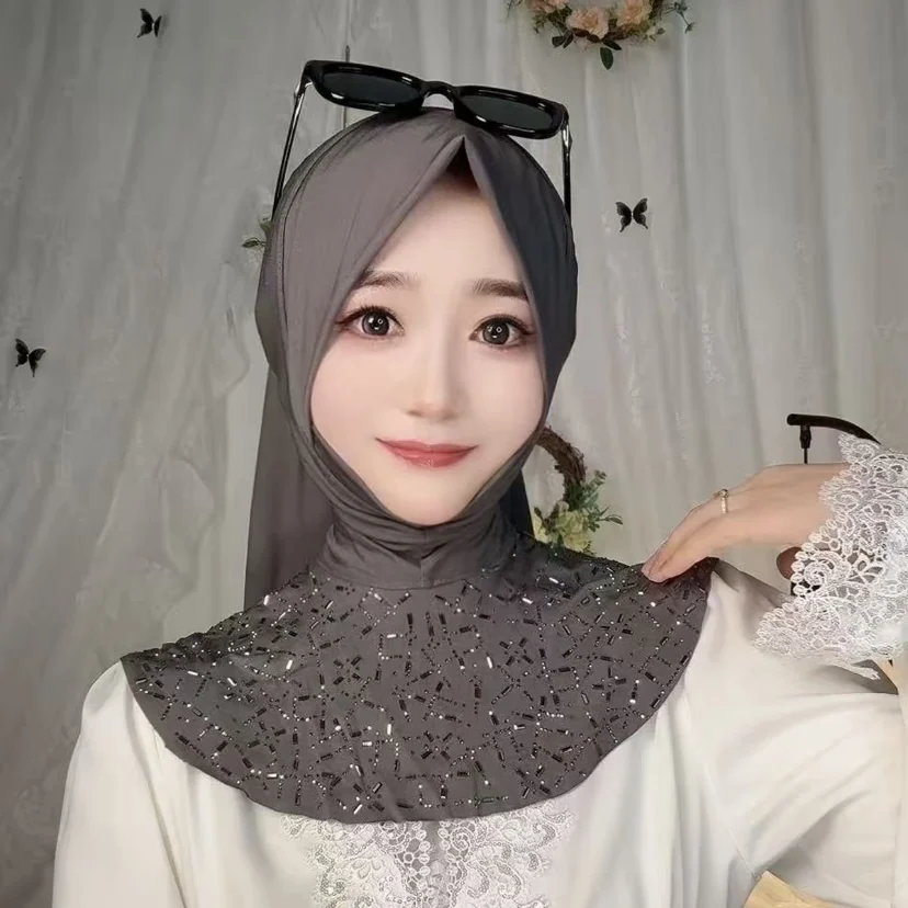 Glittery Diamonds Muslim Lady Cover Fashionable Headwear Hijab