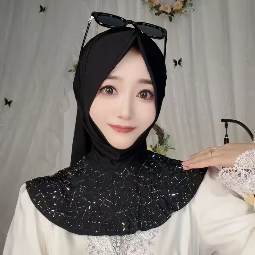 Glittery Diamonds Muslim Lady Cover Fashionable Headwear Hijab