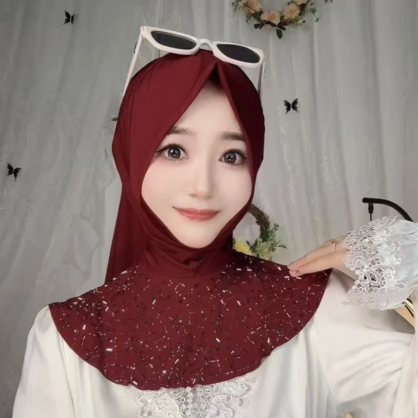 Glittery Diamonds Muslim Lady Cover Fashionable Headwear Hijab