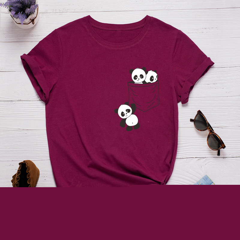Pocket Panda Print Women T Shirt Short Sleeve O Neck Loose Women Tshirt Ladies Fashion Tee Shirt Tops Clothes Camisetas Mujer