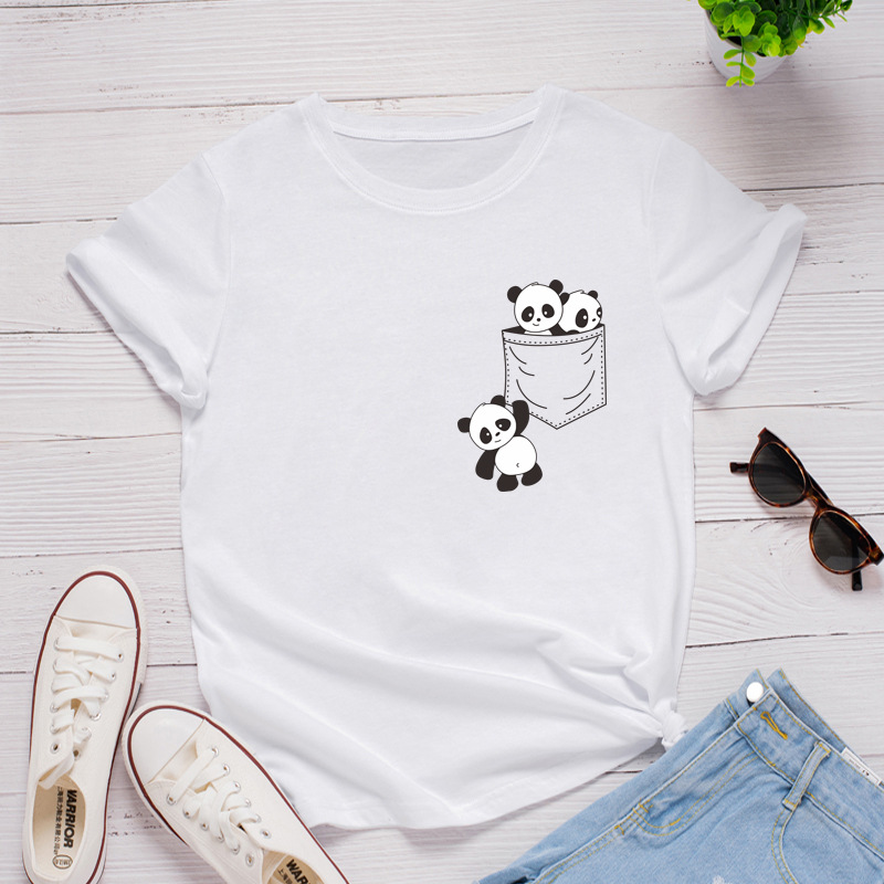 Pocket Panda Print Women T Shirt Short Sleeve O Neck Loose Women Tshirt Ladies Fashion Tee Shirt Tops Clothes Camisetas Mujer