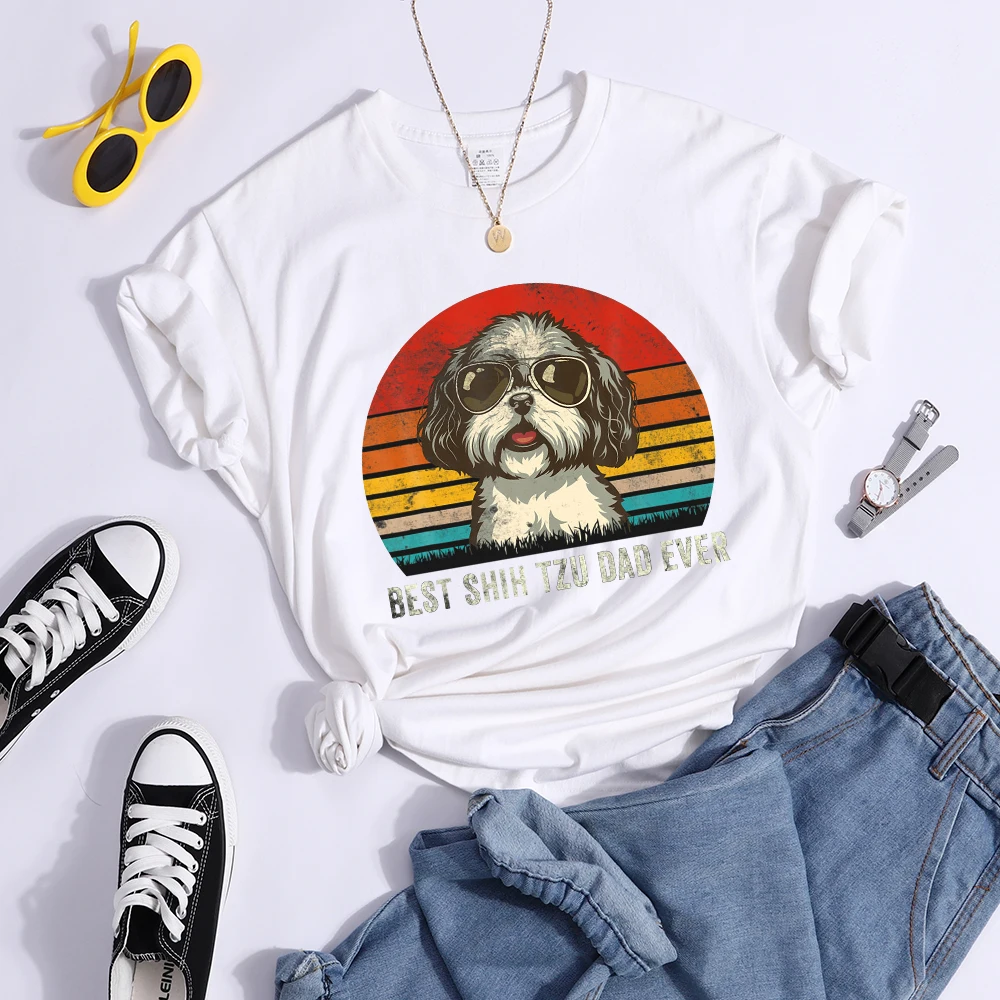 Best Shih Tzu Dad Ever Kawaii Female Tshirts Breathable Casual T-Shirts Fashion Summer Crop Top Cartoon S-Xxxl Womens T-Shirt