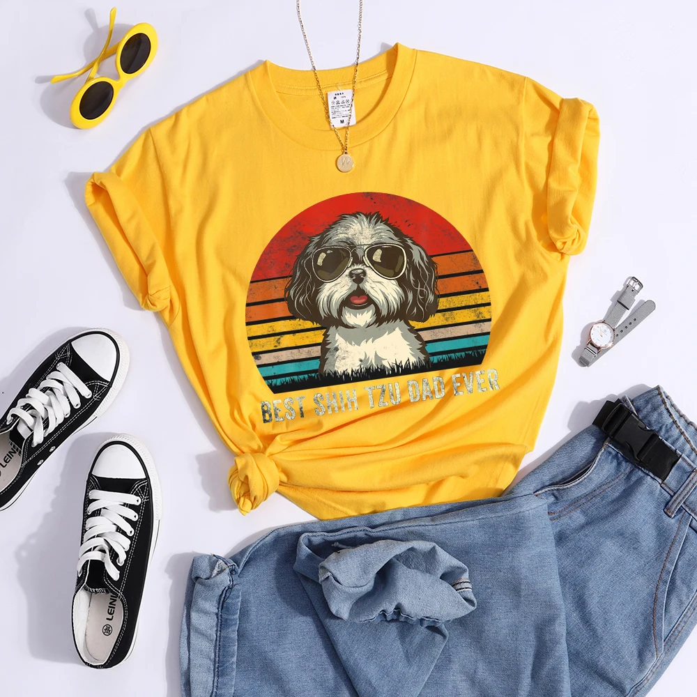 Best Shih Tzu Dad Ever Kawaii Female Tshirts Breathable Casual T-Shirts Fashion Summer Crop Top Cartoon S-Xxxl Womens T-Shirt