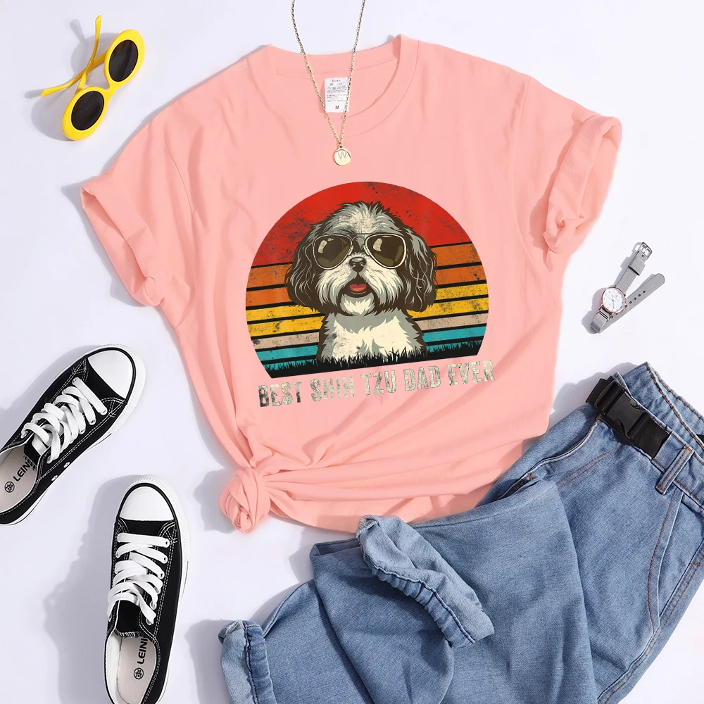 Best Shih Tzu Dad Ever Kawaii Female Tshirts Breathable Casual T-Shirts Fashion Summer Crop Top Cartoon S-Xxxl Womens T-Shirt