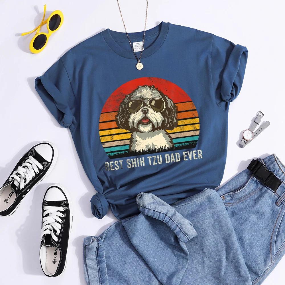 Best Shih Tzu Dad Ever Kawaii Female Tshirts Breathable Casual T-Shirts Fashion Summer Crop Top Cartoon S-Xxxl Womens T-Shirt
