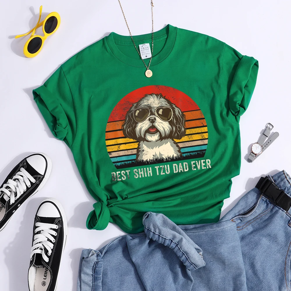 Best Shih Tzu Dad Ever Kawaii Female Tshirts Breathable Casual T-Shirts Fashion Summer Crop Top Cartoon S-Xxxl Womens T-Shirt