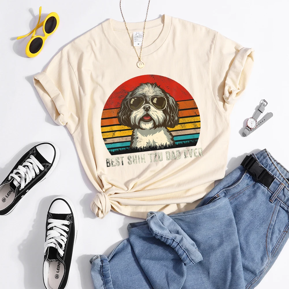 Best Shih Tzu Dad Ever Kawaii Female Tshirts Breathable Casual T-Shirts Fashion Summer Crop Top Cartoon S-Xxxl Womens T-Shirt