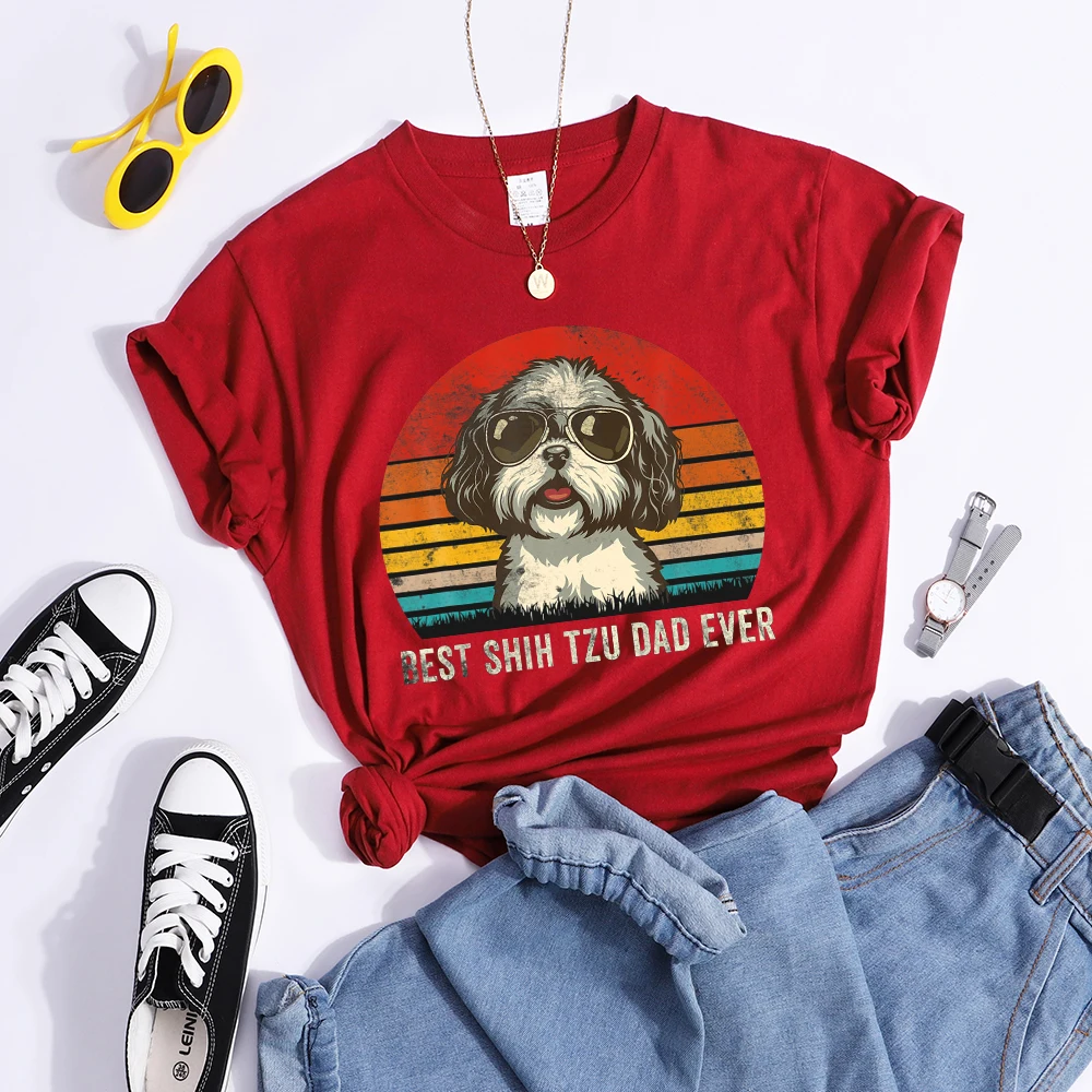 Best Shih Tzu Dad Ever Kawaii Female Tshirts Breathable Casual T-Shirts Fashion Summer Crop Top Cartoon S-Xxxl Womens T-Shirt