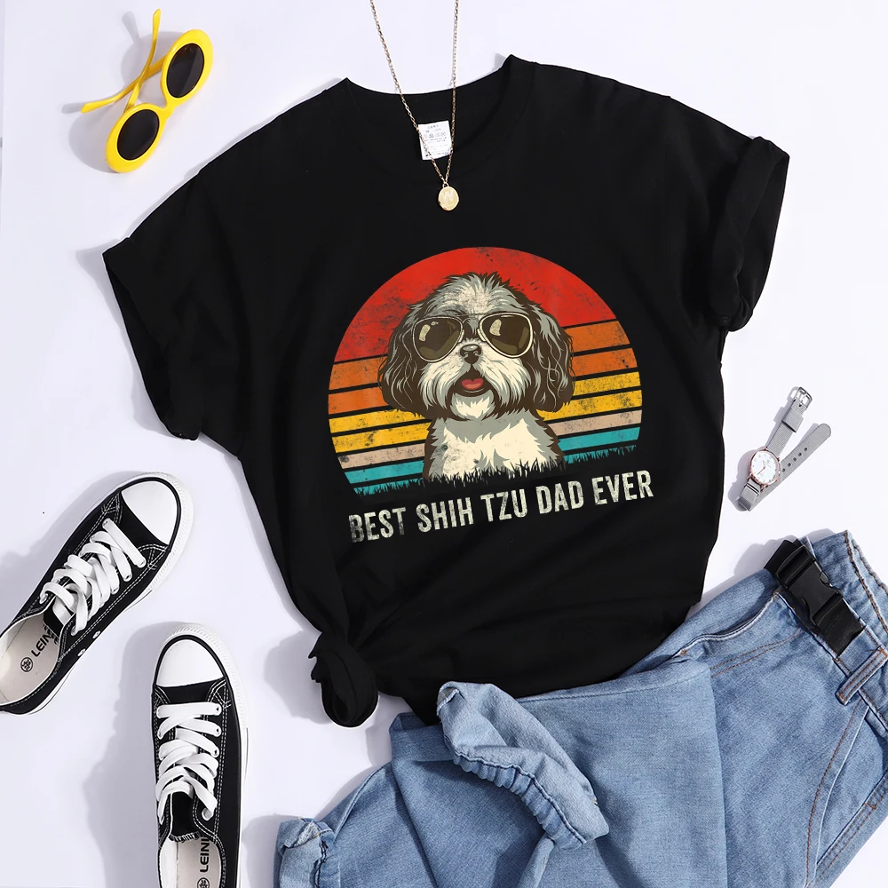 Best Shih Tzu Dad Ever Kawaii Female Tshirts Breathable Casual T-Shirts Fashion Summer Crop Top Cartoon S-Xxxl Womens T-Shirt
