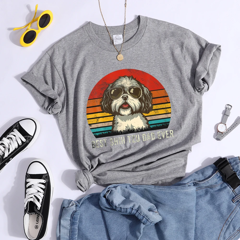 Best Shih Tzu Dad Ever Kawaii Female Tshirts Breathable Casual T-Shirts Fashion Summer Crop Top Cartoon S-Xxxl Womens T-Shirt