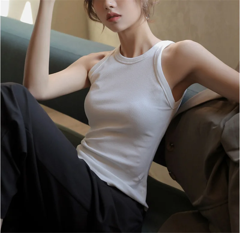DOIAESKV White Tank Tops Women Summer Sexy Crop Tops Femme Casual Fitness Short Black Vest Off Shoulder Women Camisole Tops Tees