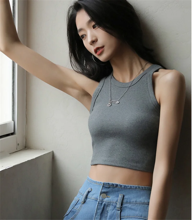 DOIAESKV White Tank Tops Women Summer Sexy Crop Tops Femme Casual Fitness Short Black Vest Off Shoulder Women Camisole Tops Tees