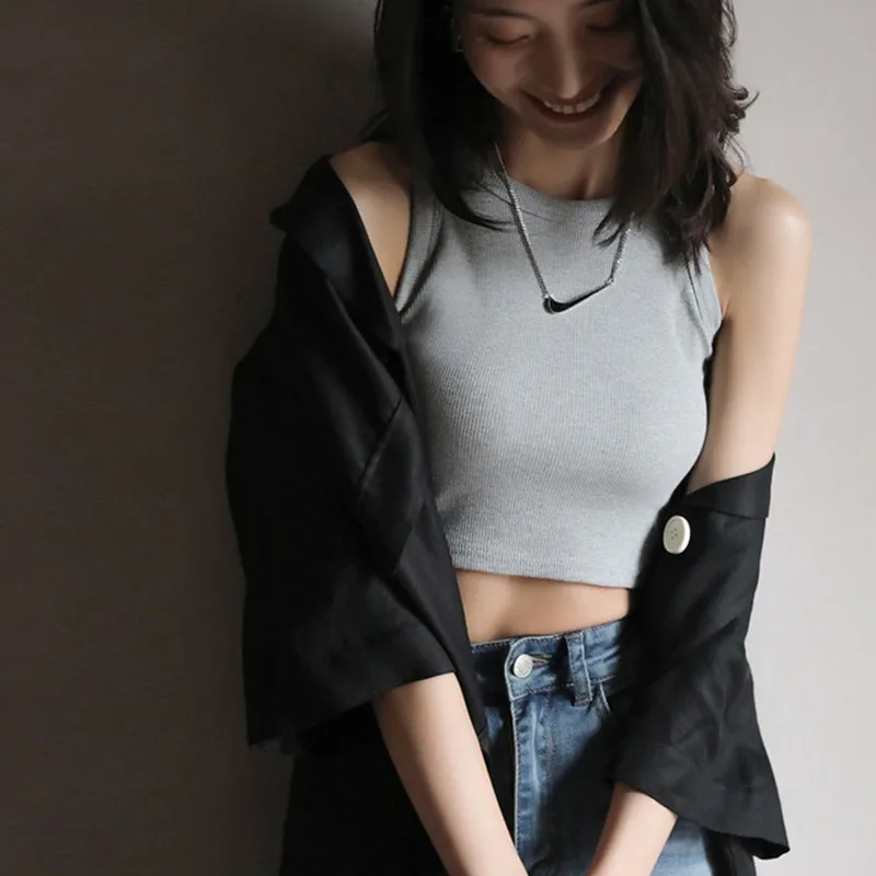 DOIAESKV White Tank Tops Women Summer Sexy Crop Tops Femme Casual Fitness Short Black Vest Off Shoulder Women Camisole Tops Tees