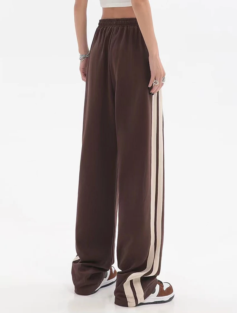 MEXZT Striped Joggers Sweatpants Bf Hip Hop Women High Waist Wide Leg Sports Pants Streetwear Drawstring Baggy Straight Trousers