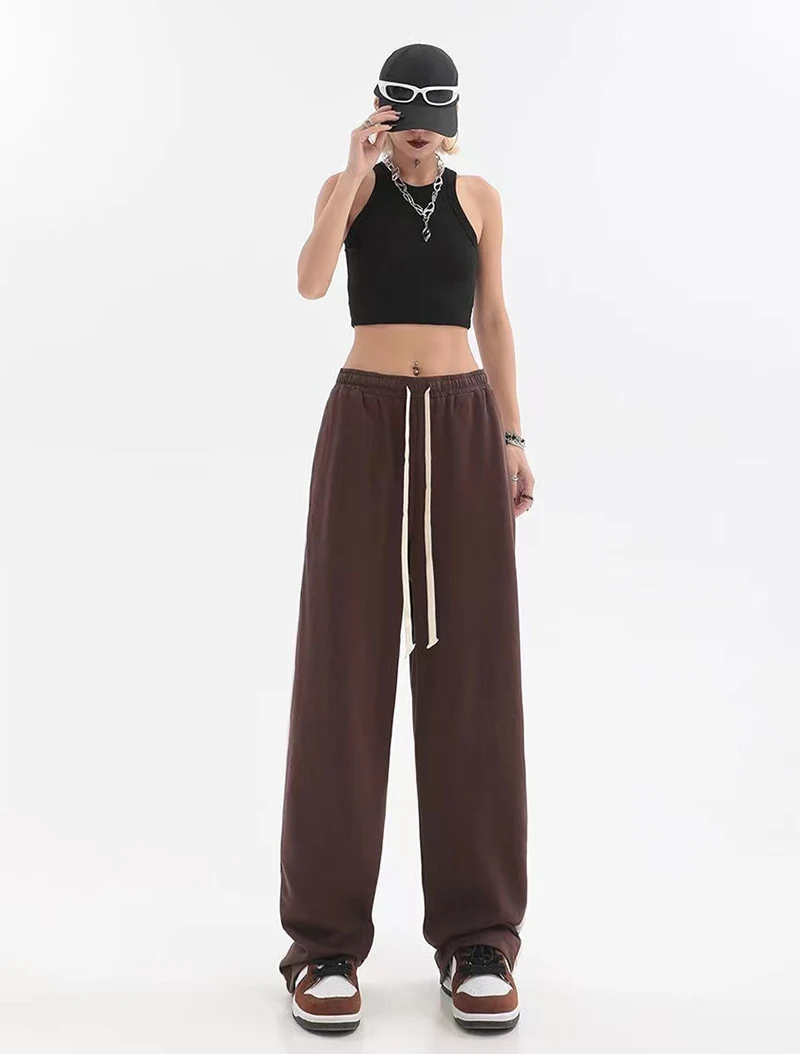 MEXZT Striped Joggers Sweatpants Bf Hip Hop Women High Waist Wide Leg Sports Pants Streetwear Drawstring Baggy Straight Trousers