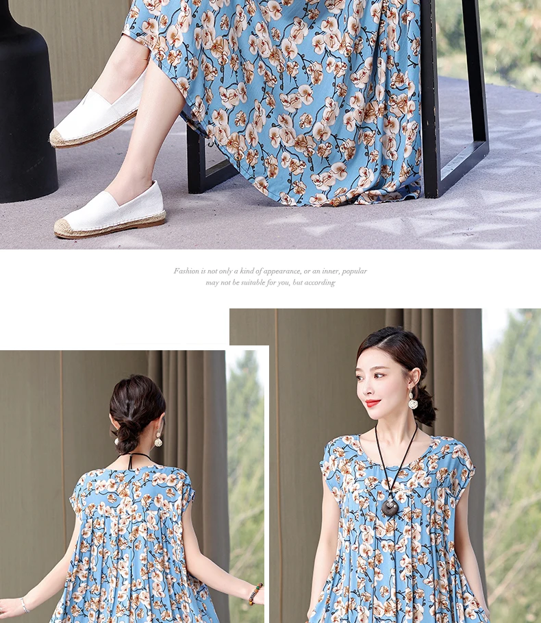 New Fashion Hot Arrival Casual 2026 Summer Dress Print Loose O-Neck Cotton Women Clothing Dresses Plus Size