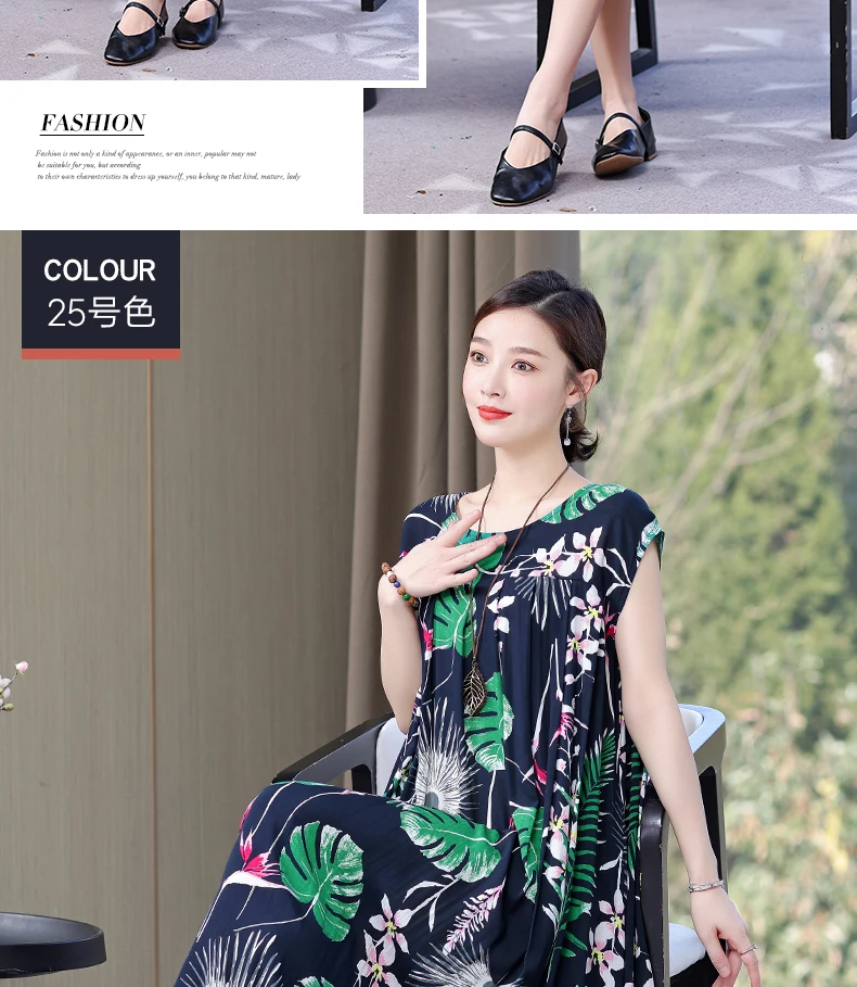 New Fashion Hot Arrival Casual 2026 Summer Dress Print Loose O-Neck Cotton Women Clothing Dresses Plus Size