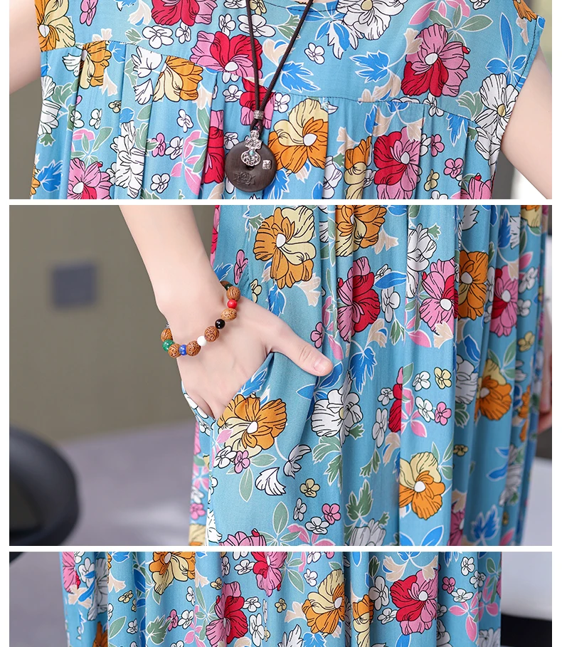 New Fashion Hot Arrival Casual 2026 Summer Dress Print Loose O-Neck Cotton Women Clothing Dresses Plus Size