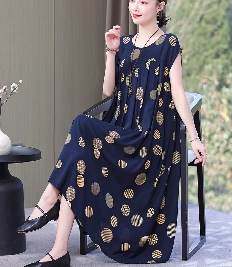 New Fashion Hot Arrival Casual 2026 Summer Dress Print Loose O-Neck Cotton Women Clothing Dresses Plus Size