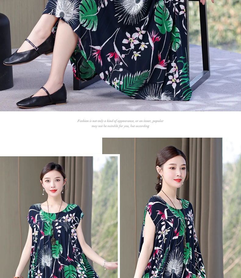 New Fashion Hot Arrival Casual 2026 Summer Dress Print Loose O-Neck Cotton Women Clothing Dresses Plus Size