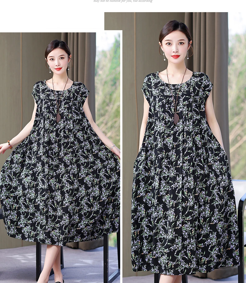 New Fashion Hot Arrival Casual 2026 Summer Dress Print Loose O-Neck Cotton Women Clothing Dresses Plus Size