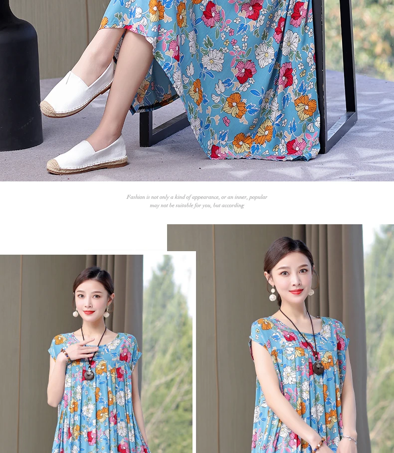 New Fashion Hot Arrival Casual 2026 Summer Dress Print Loose O-Neck Cotton Women Clothing Dresses Plus Size