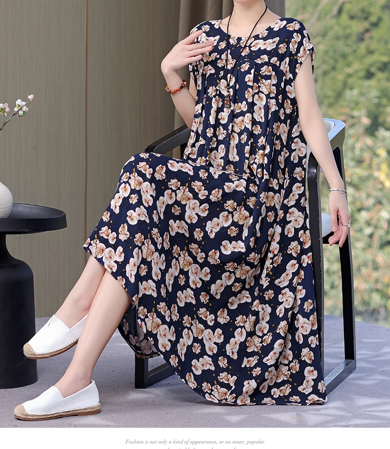 New Fashion Hot Arrival Casual 2026 Summer Dress Print Loose O-Neck Cotton Women Clothing Dresses Plus Size