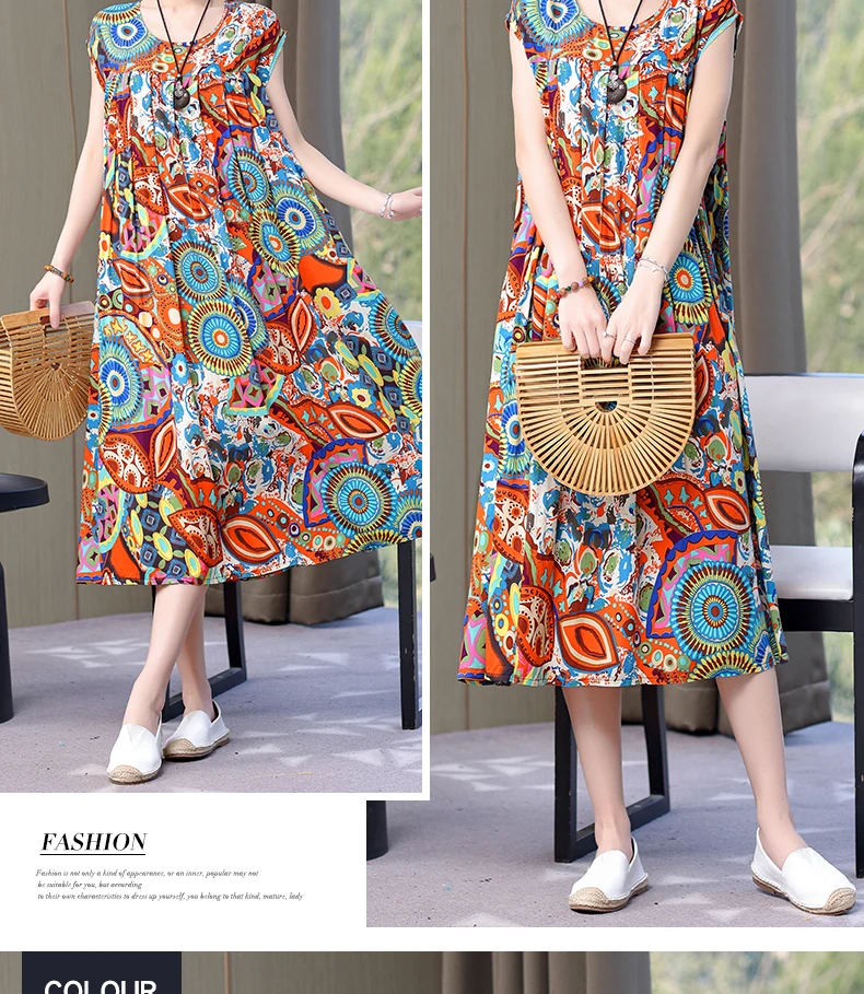 New Fashion Hot Arrival Casual 2026 Summer Dress Print Loose O-Neck Cotton Women Clothing Dresses Plus Size